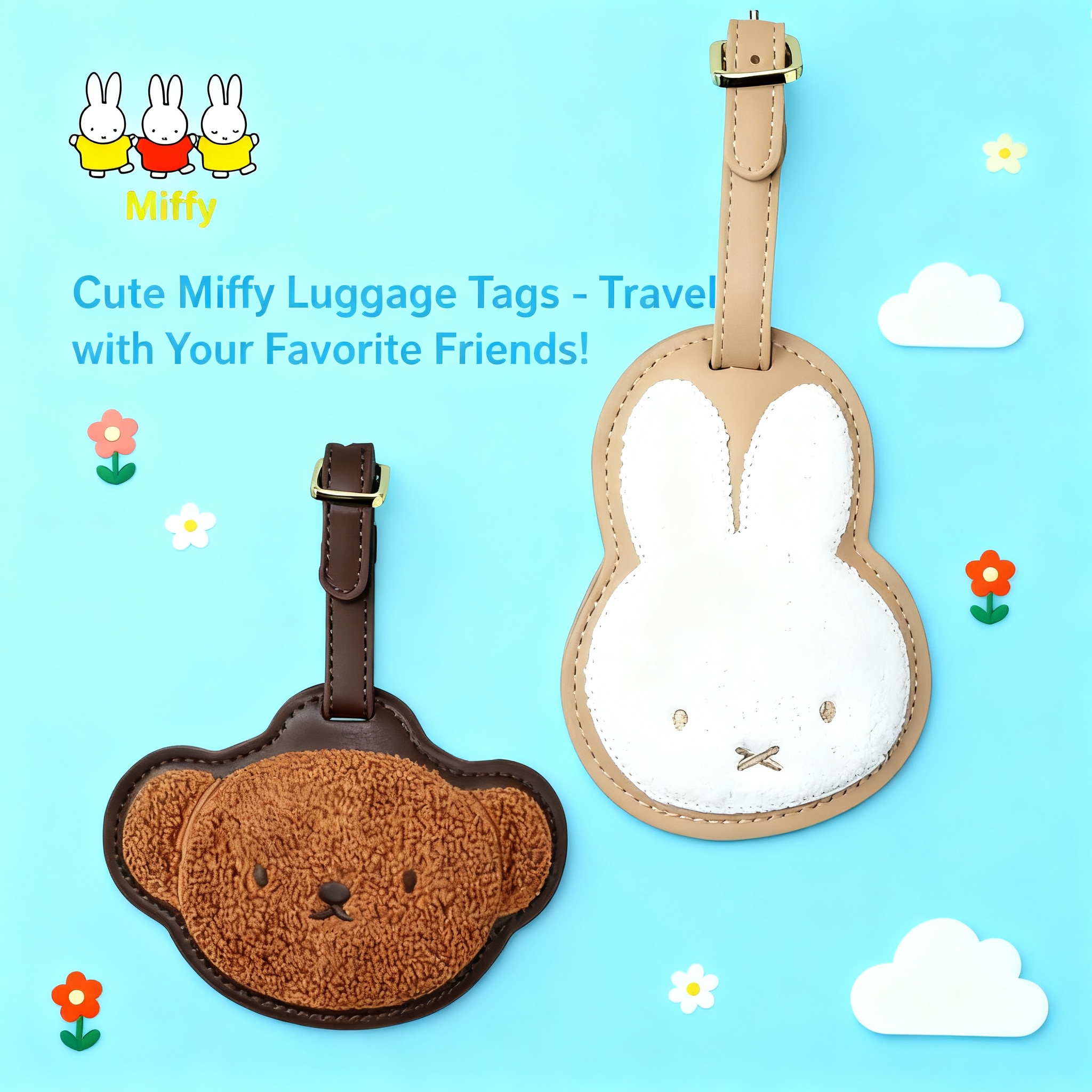 Luggage Tag Leather - Kawaii Anime Miffy Rabbit Boris Bear