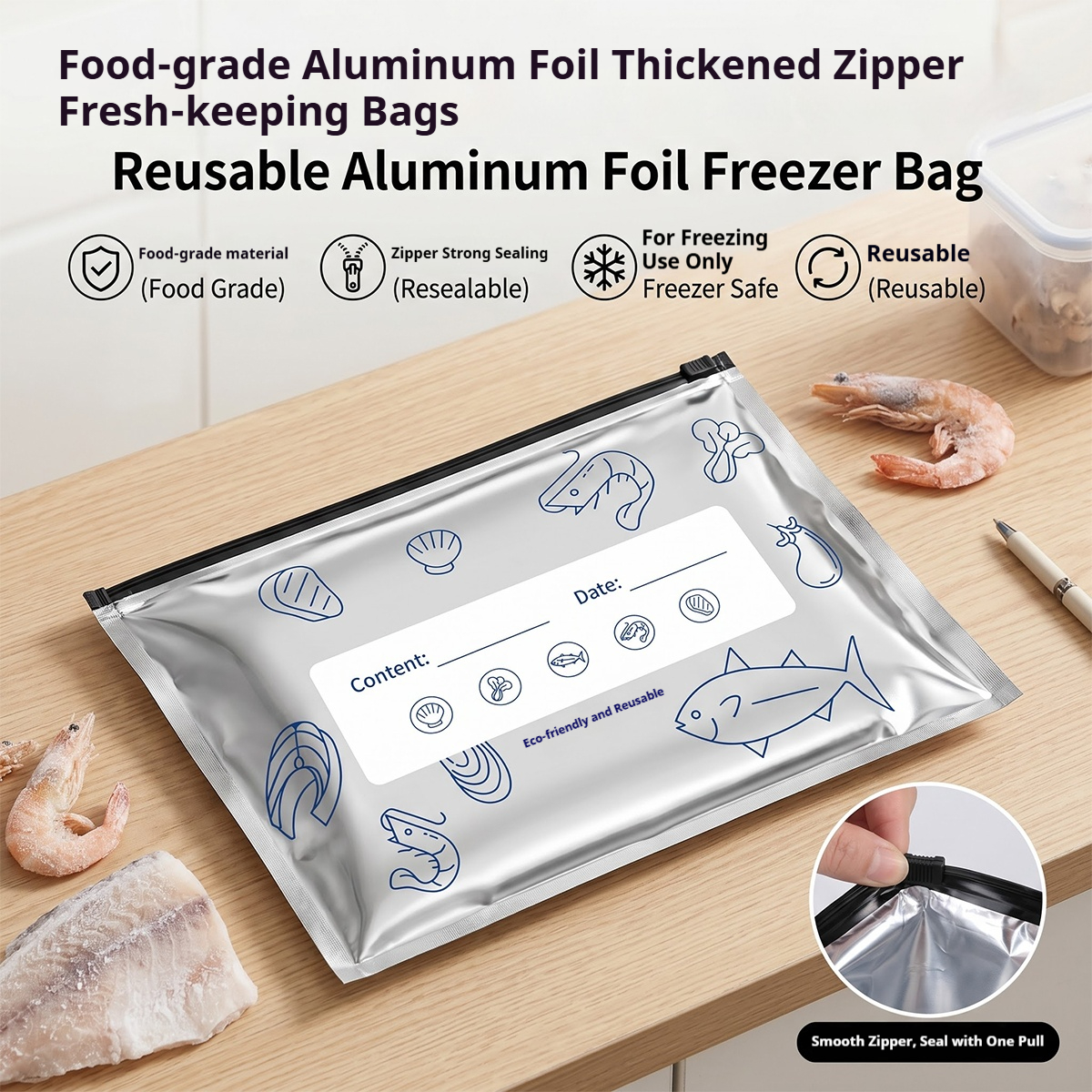 60pcs Aluminum Foil Food Seala - огляд і ціна Reusable Zip Bag