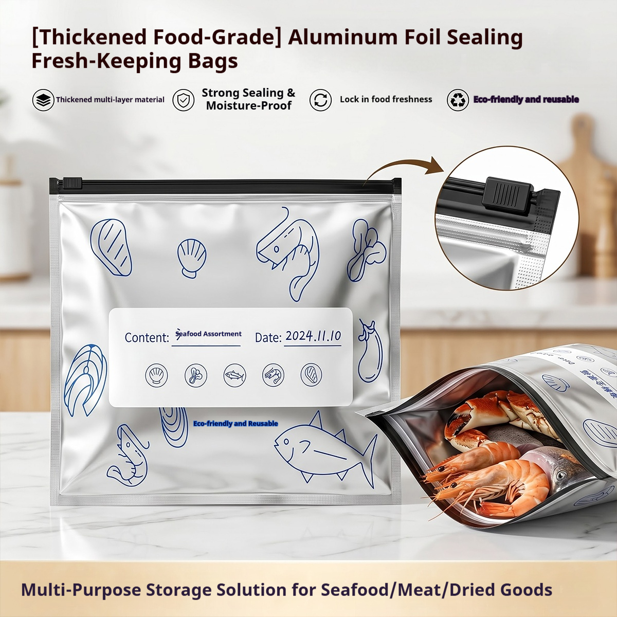 60pcs Aluminum Foil Food Seala - огляд і ціна Reusable Zip Bag